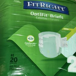 FitRight OptiFit Briefs, Ultra Absorbency, Disposable Adult Briefs with Tabs, 2XL, 60"- 70", 20 Count