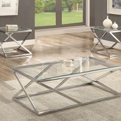 3 Pc Top Glass Coffee Table Set 