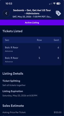 Sexbomb Get get Aw! Admission tickets for May 23,2026