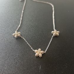Sterling Silver Tri-flower Diamond Necklace