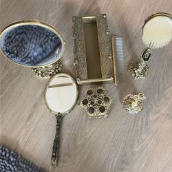 Vintage gold plated vanity set