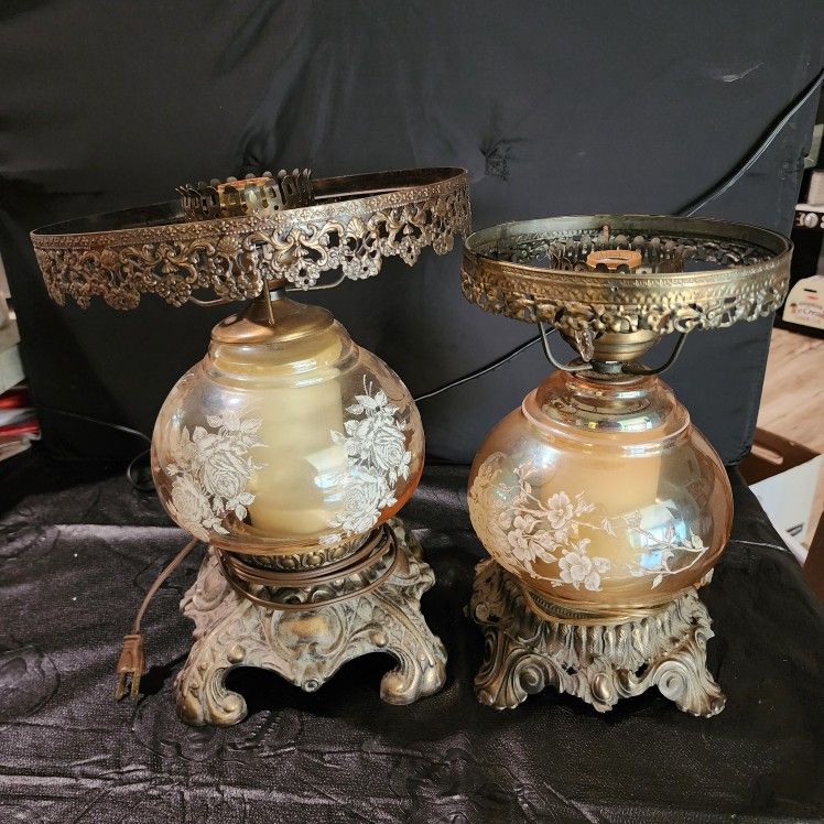 Glass Lamps 2 Vintage Hurricane Gone With The Wind