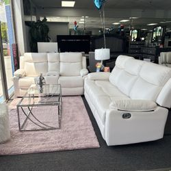 White Sofa& Loveseat Set For Sale ( Gel Leather) 