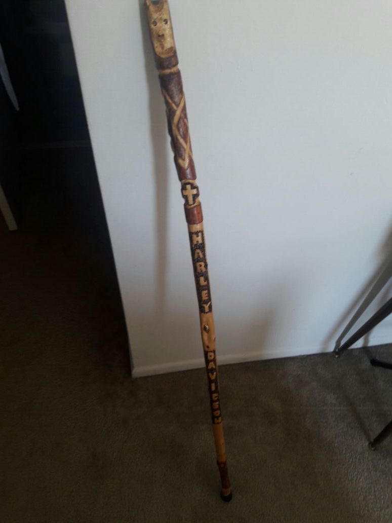 Harley Davidson hand carved cane/walking stick cash or trade