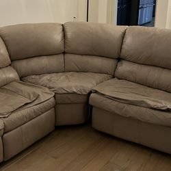 Beige Leather Sectional Recliner/Bed