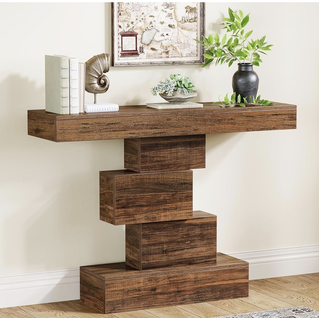 42.5" Farmhouse Console Table, Narrow Wood Sofa Table Behind Couch