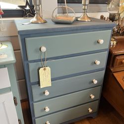 Refurbished Vintage Solid Wood Blue & Green Small Dresser