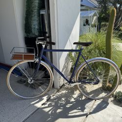 Blue Beach Cruiser With Wooden Basket