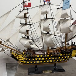Large Wooden Sailing Ship Model – HMS Victory Style Display Piece 