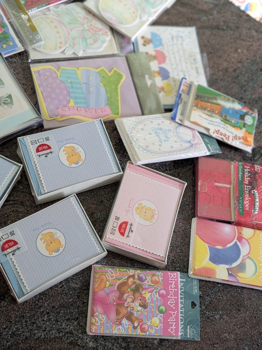 Lots of New invitations birthday cards/ baby shower/ Holiday envelopes