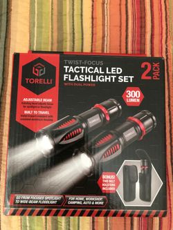 Torelli Tactical LED 300 Lumen Flashlight 2 Pack Set with belt Holsters $15