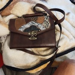 1970s  Leather Purse  . Deep Rich Chocolate brown With Animal Skin Prints