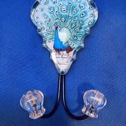 Beautiful Vintage Glass/metal Peacock Double Hook