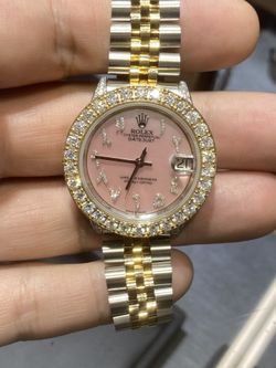Rolex 31mm Arabic Midsize Pink Pearl Diamond Two Tone Buy Sale Trade Gold Silver Platinum 24k