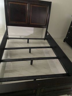 Elegant Queen dark brown bed frame