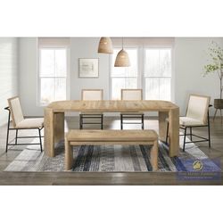 Oak Wood Finish Dining Table Set With Bench