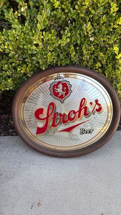 Stroh's Beer Oval Mirror Bar Sign