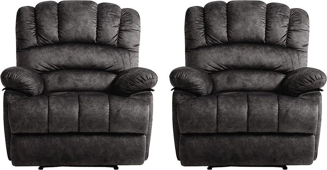 Set of 2 Oversized Recliner Chairs Manual Recliner for Big and Tall, Breathable Fabric Single Sofa Recliners Chairs with Overstuffed Seat