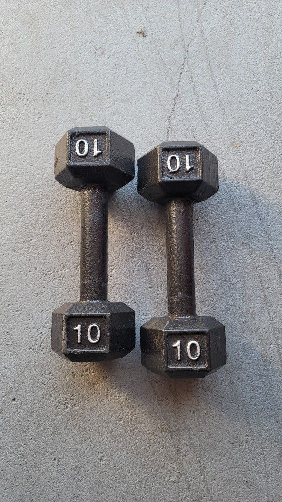 Barbell 10lb Cast Iron Hex Dumbbell Pair.