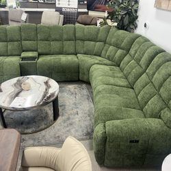 New Power Reclining Sectional.  Chenille.  141x128x42H; St Ht 21”; St DP 24”.  Free Delivery!