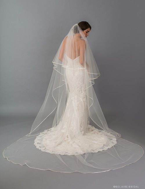 Cathedral Length Wedding Veil w/ Ribbon Edge