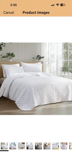 Bedsure Oversized King Quilts - Lightweight Bedspreads Oversized King Size with Basket Weave Pattern, Soft Quilt Bedding Set, White Comforter Set Cove