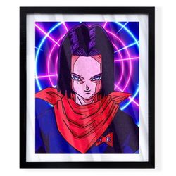 Android 17 custom art piece on black frame