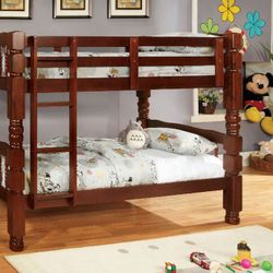 Brand New Cottage Cherry Twin Over Twin Size Bunk Bed 