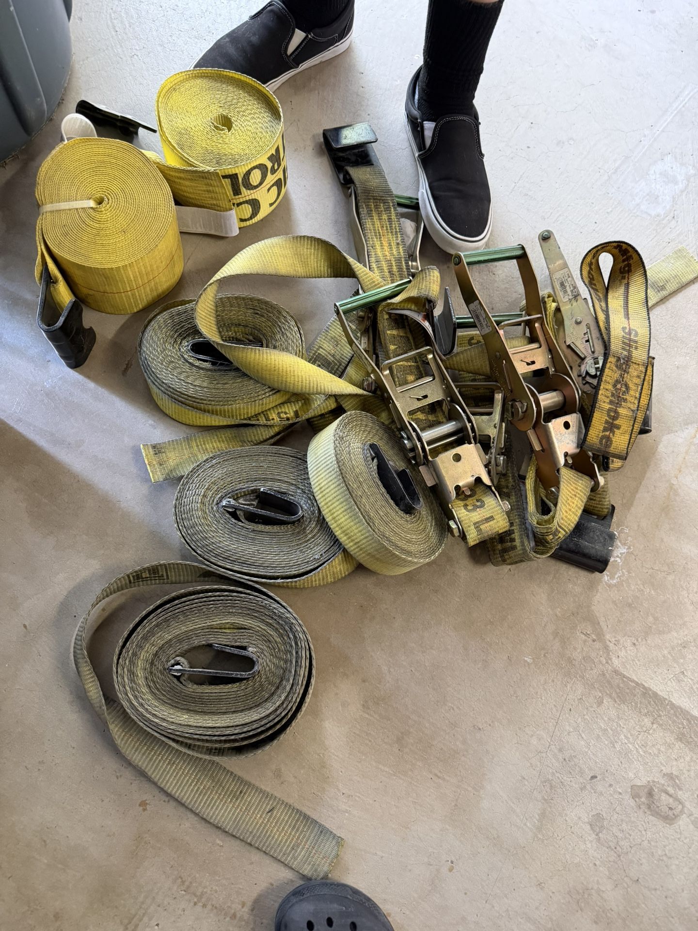 heavy-duty ratchet tie-down straps.