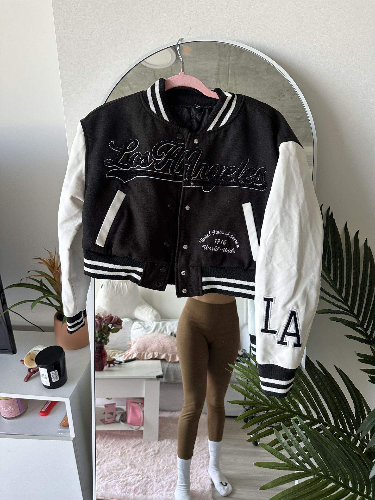 La bomber Varsity Crop Jacket Woman Black & White Small 