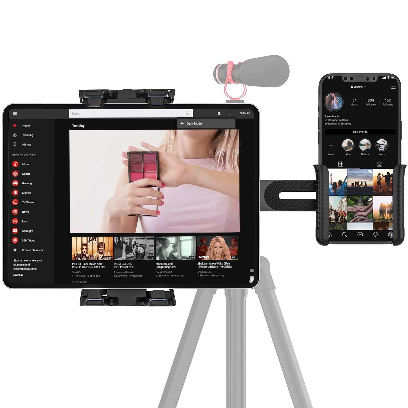 iPad Tripod Mount Adapter, Tablet Tripod Mount with 1/4" Ball Head for LED Ring Light, Microphone, and 2 Clamp Mount for iPad Pro, iPad Air, iPad Mini