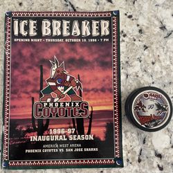 Phoenix, Arizona Coyotes Opening Night Program And Puck