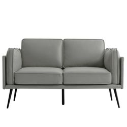 Assembled 60" Modern Sofa Couch Faux Leather Loveseat for Living Room, Small Couches for Small Space