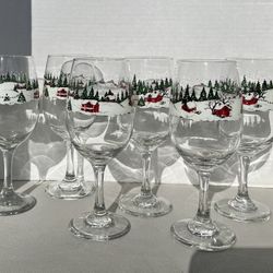 NEW 6 Holiday Scene 12 Oz Goblets