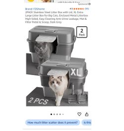 2PACK Stainless Steel Litter Box with Lid, XL (j17)