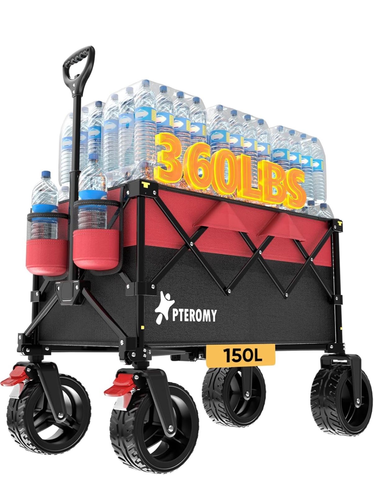 PTEROMY 150L Collapsible Wagon Cart Foldable, 360lbs Load Bearing Foldable Wagon