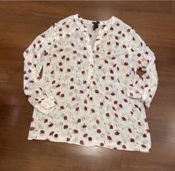 Ann Taylor White Floral Blouse Shirt Top