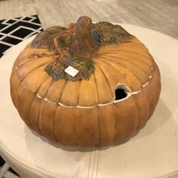 Ceramic pumpkin hand painted by me.