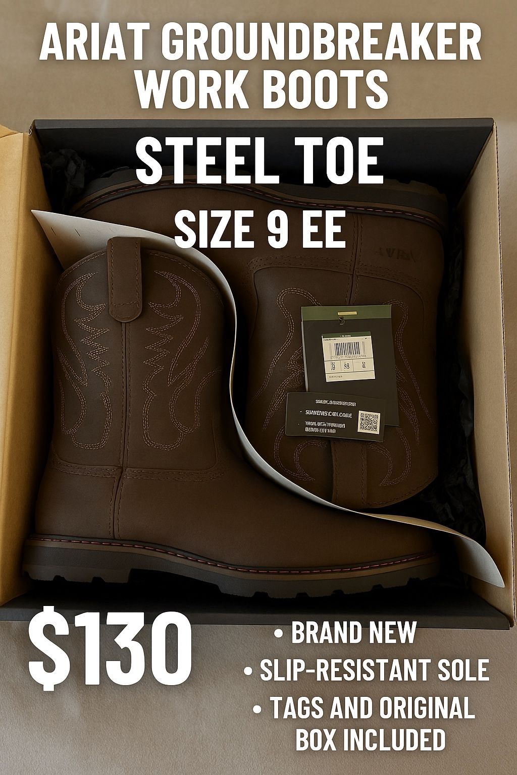 Ariat Groundbreaker Work Boots | Steel Toe | Size 9 EE | Brand New in Box