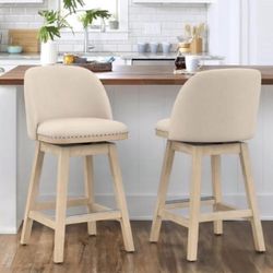 swivel bar stools set of 2, 26" Performance Fabric Upholstered Counter Height Bar Stools with Back,