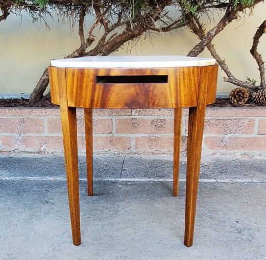 Antique Vintage White Marble & Wood Table Desk