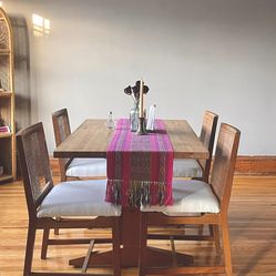 Butcher block table + 4 dining chairs