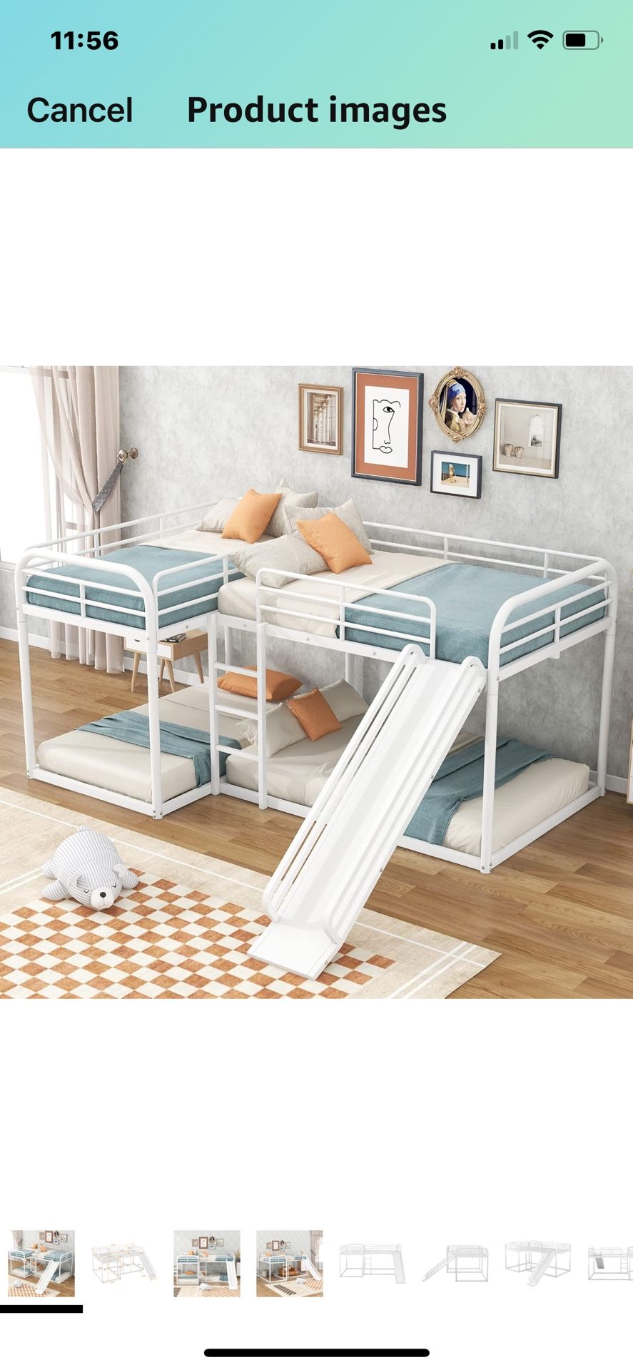 4 toddler/little kids bunk beds with slide and all 4 mattresses