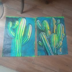 2'x3' Neon Cactus Collage wall art painting