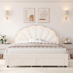 Wayfair Burlyn Upholstered LED Bed Frame with Drawer & Adjustable Headboard