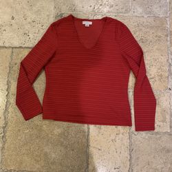 Women V Neck Red Long Sleeve Shirt Size M Petite