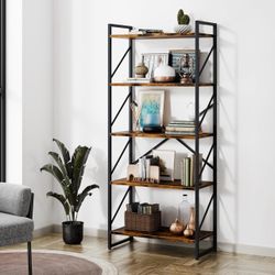 5 Tiers Bookshelf, Classically Tall Bookcase Shelf, Industrial Book Rack, Modern Book Holder in Bedr