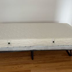 Collapsible Twin Bedframe, Mattress and Mattress Pad