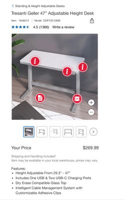Tresanti Geller 47” Adjustable Height Desk