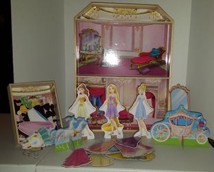 Wooden doll house background and accessories